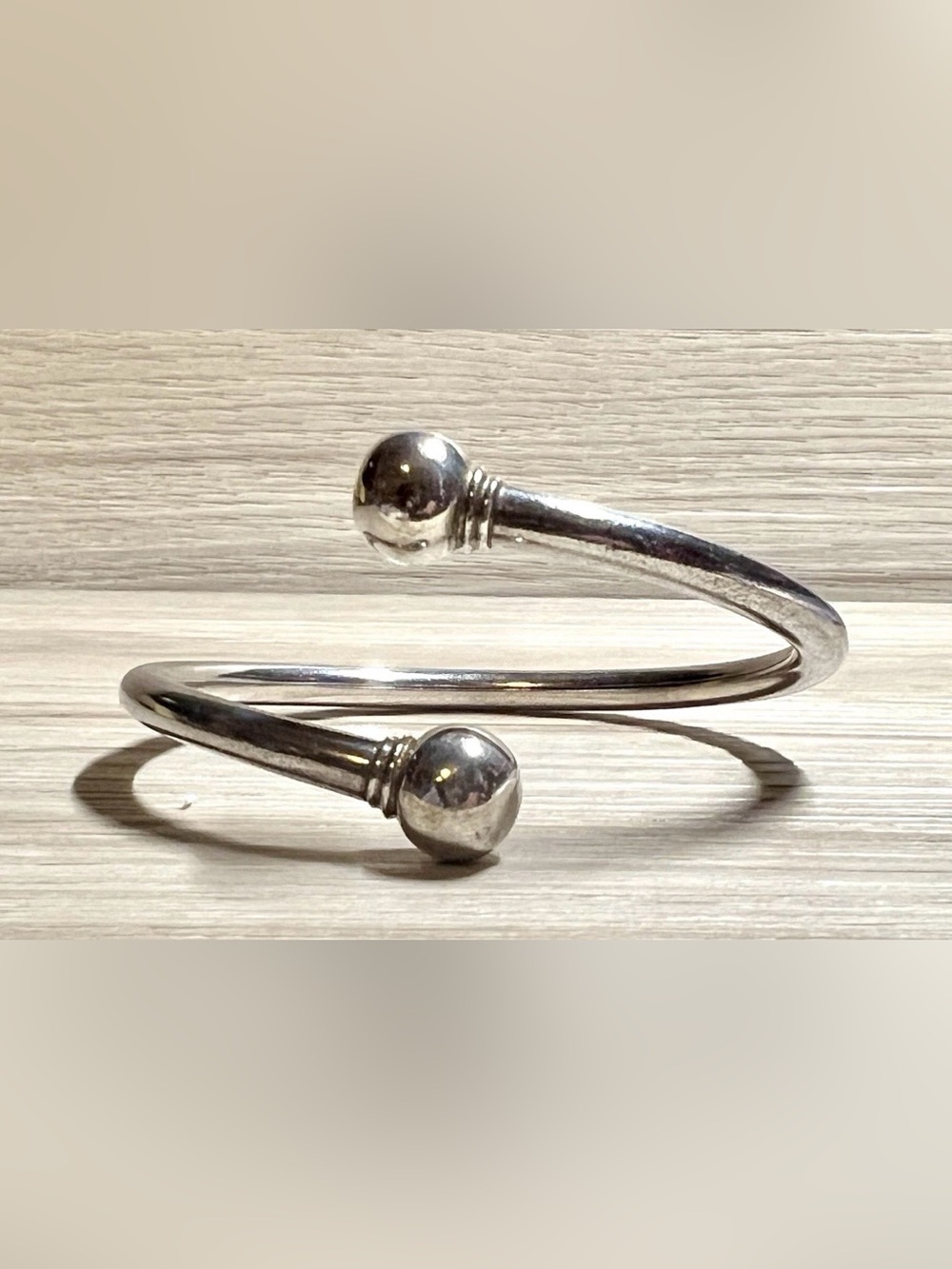 Vintage Designer Sterling Silver Modern Minimalist Ball End Open Cuff Bracelet